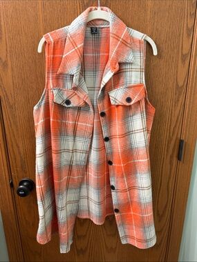 SHEIN Orange and Gray Plaid Sleeveless Vest